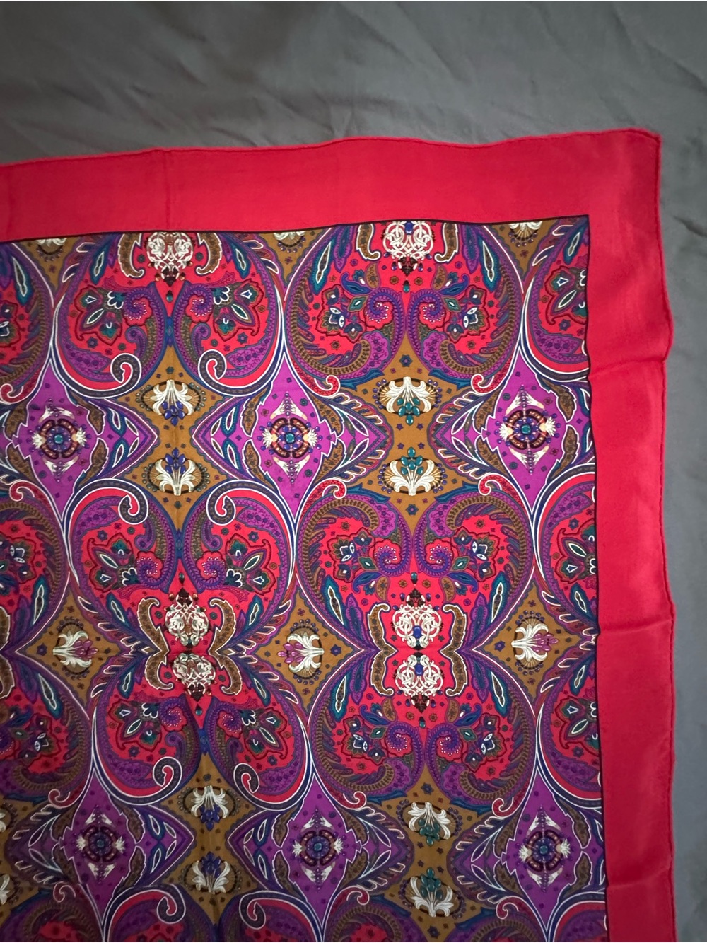 Dior Multicolor Paisley Silk Scarf with Red Border - Picture 5 of 7